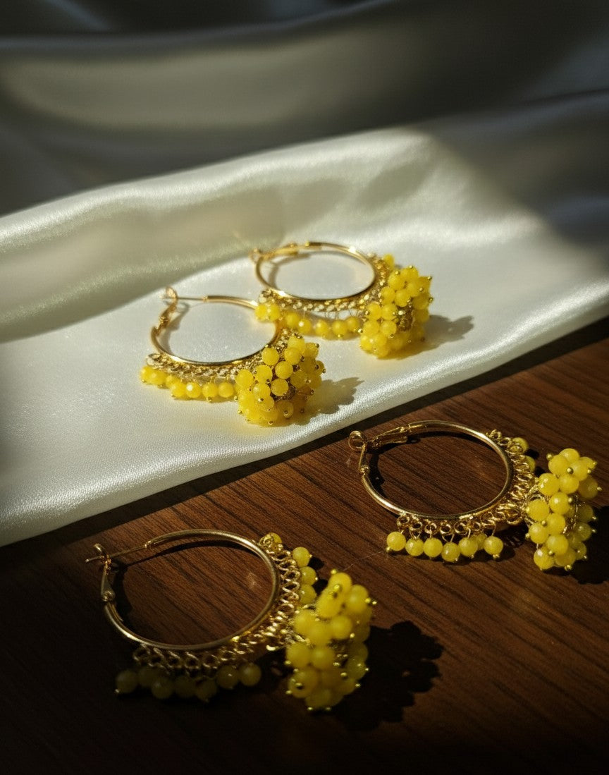Yellow Beaded Hoop Earrings