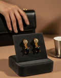 Black Square Gold-Plated Drop Earrings