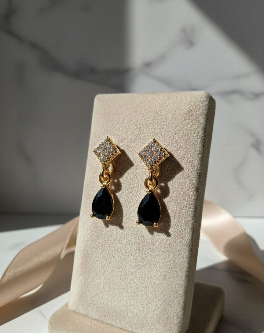 Black Teardrop Gold-Plated Drop Earrings
