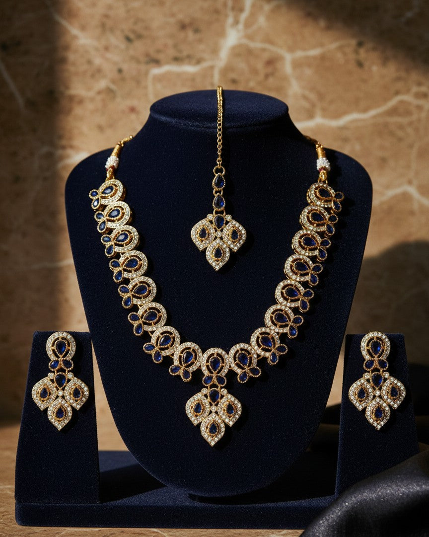 Blue Sapphire Kundan Jewelry Set
