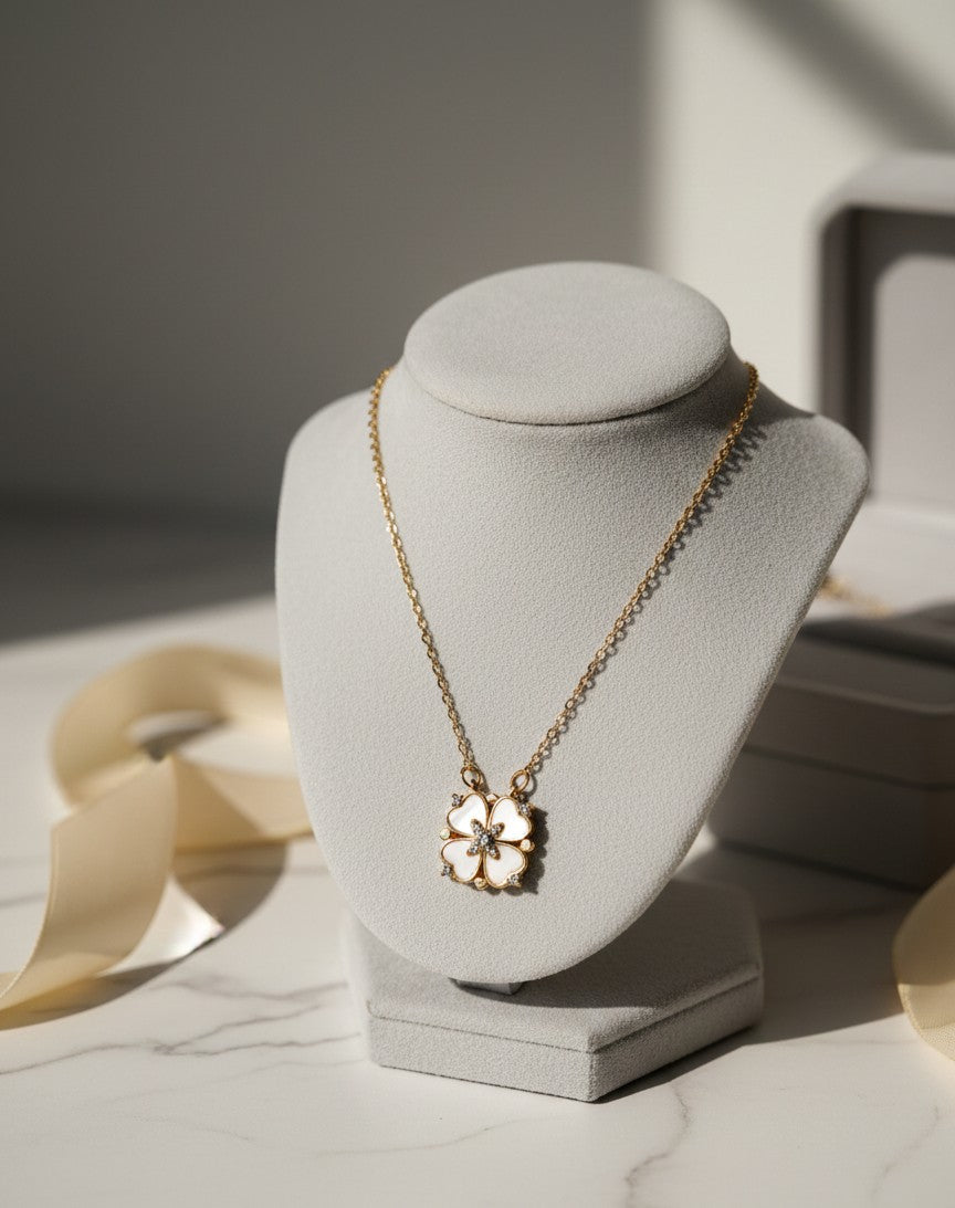 White Flower Pendant Golden Necklace