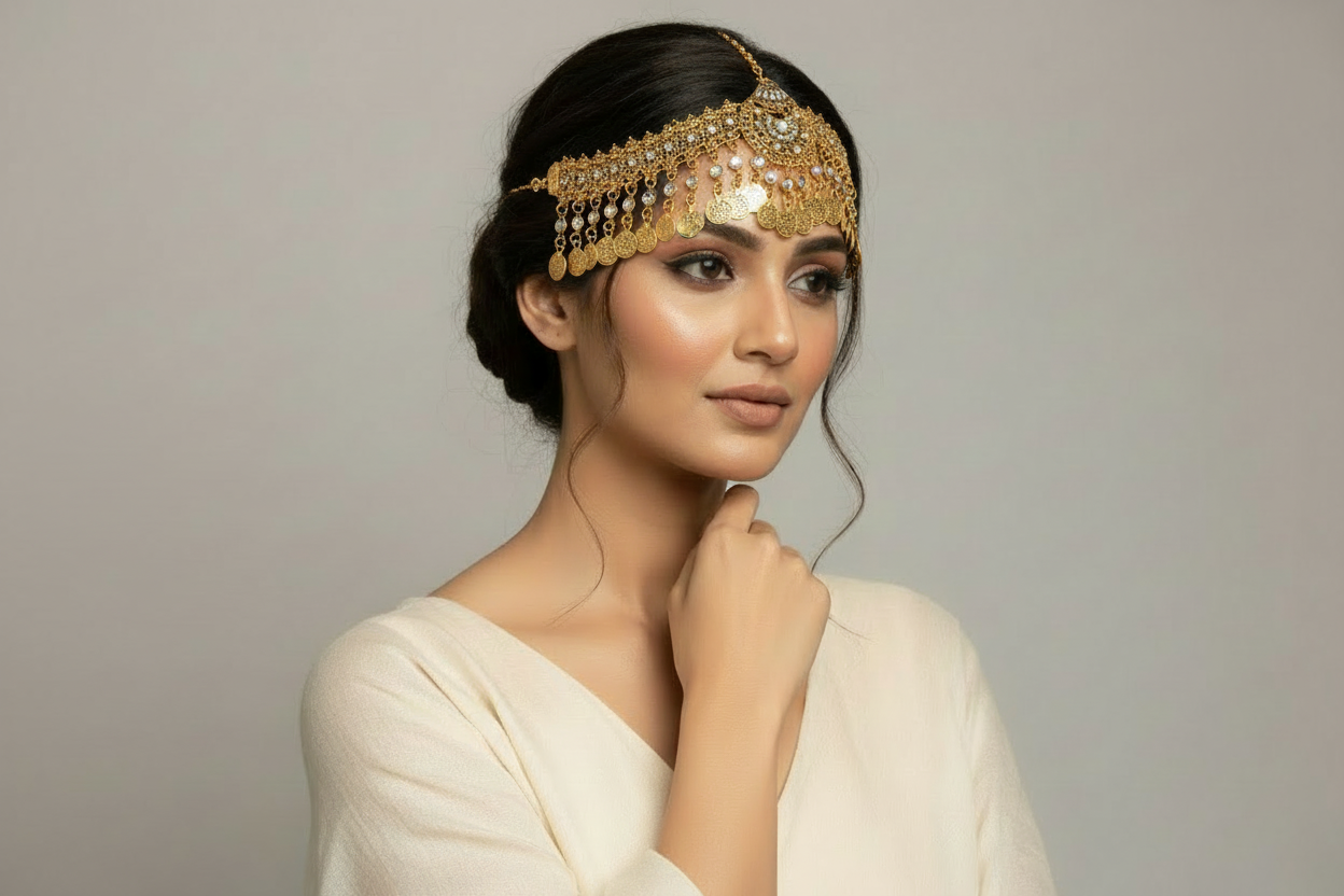 Antique Gold Coin Matha Patti - Side Profile