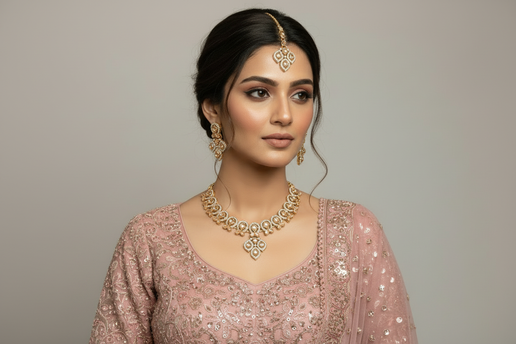 Champagne Gold Jewelry Set - Wedding Party Attire Front