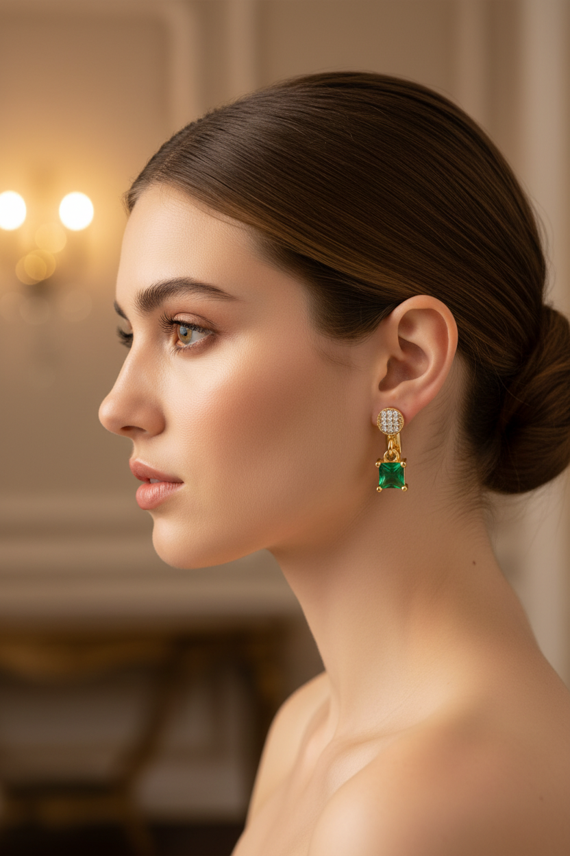 Emerald Gold Earrings - Lifestyle