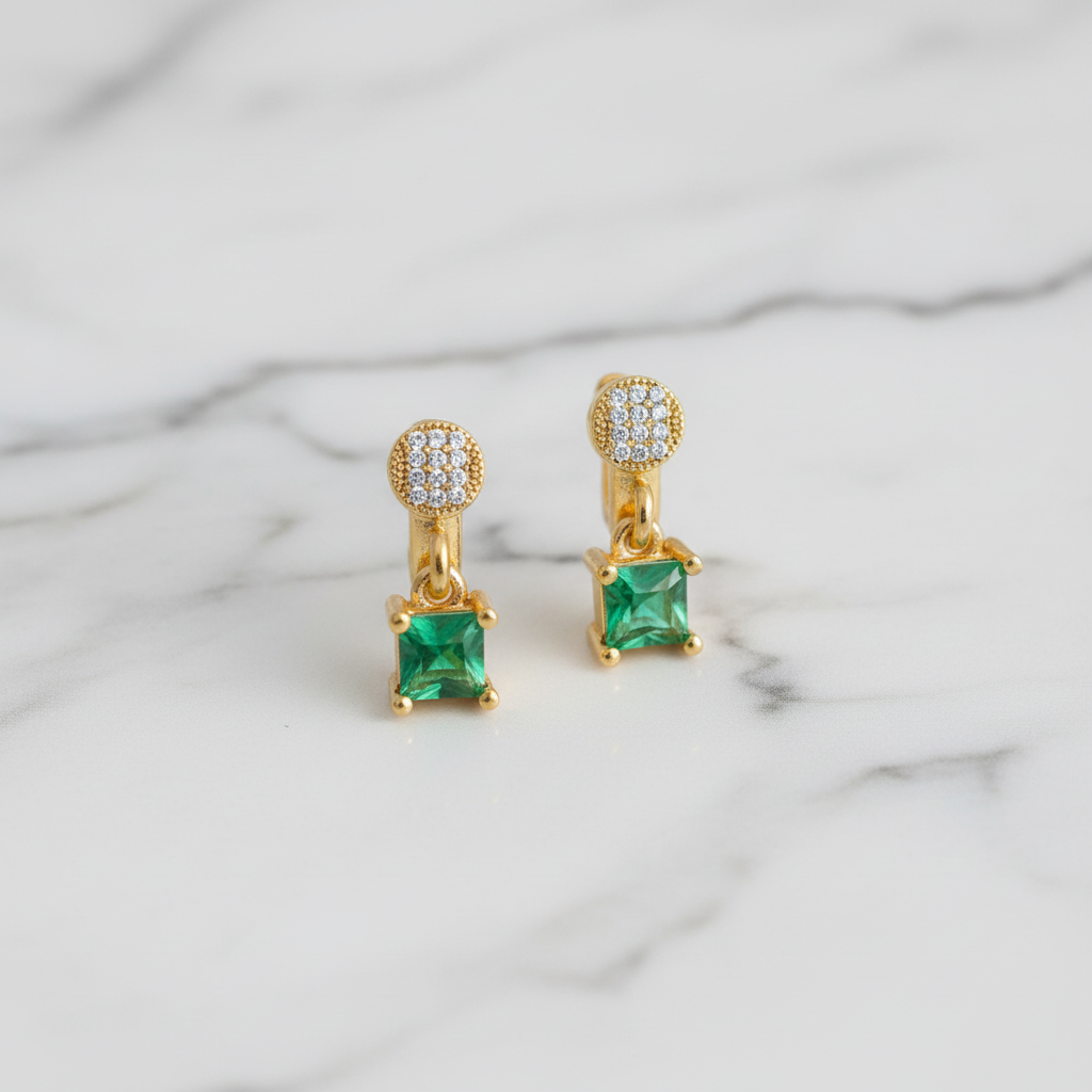 Emerald Green Gold-Plated Drop Earrings
