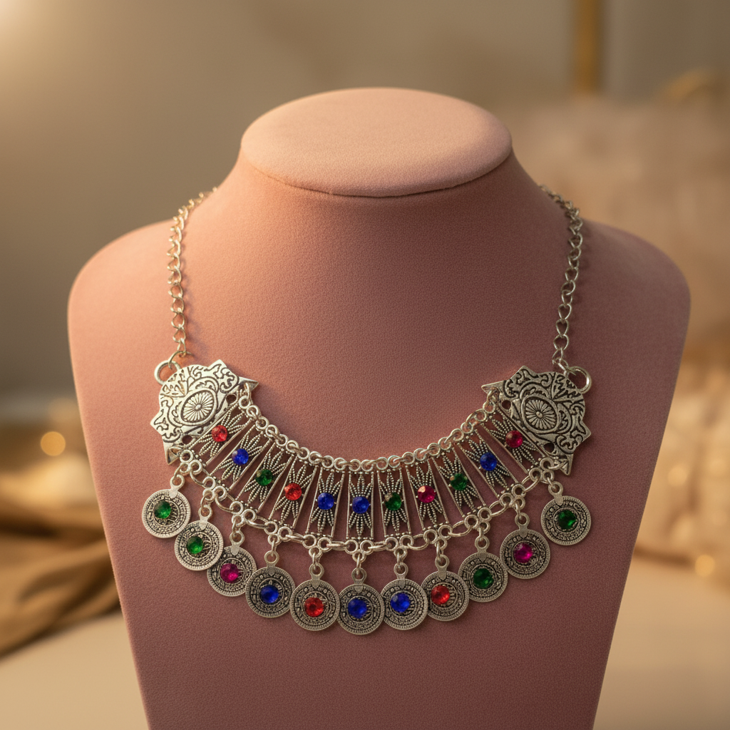 Lifestyle photo of statement necklace on display