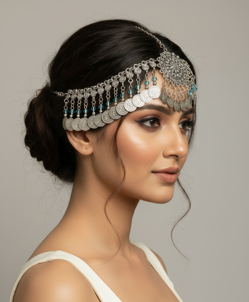 Bohemian Coin Headpiece - Antique Silver Crystal Statement