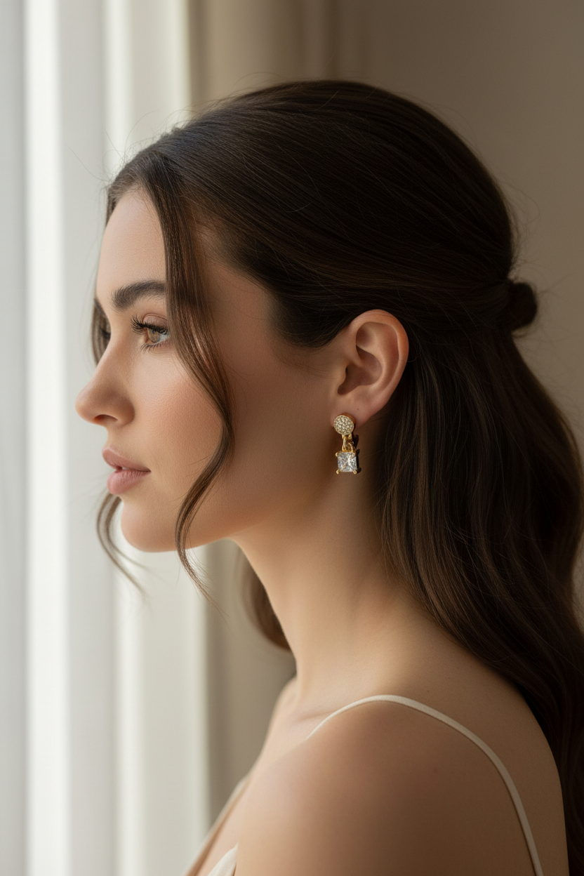 Princess Cut Crystal Earrings - Lifestyle