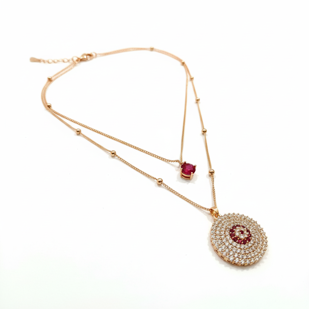 Professional Layered Ruby Crystal Necklace Product Photo