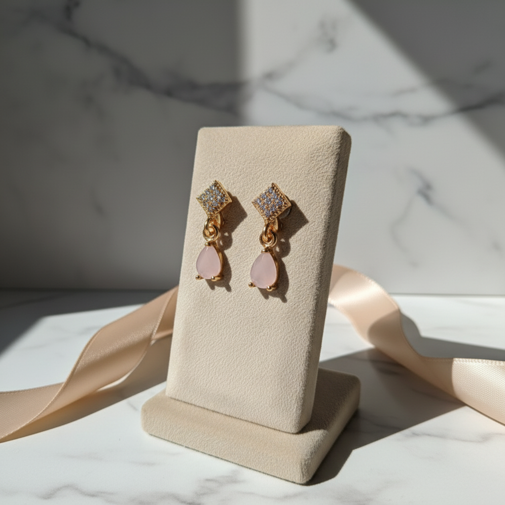 Rose Pink Teardrop Gold-Plated Drop Earrings