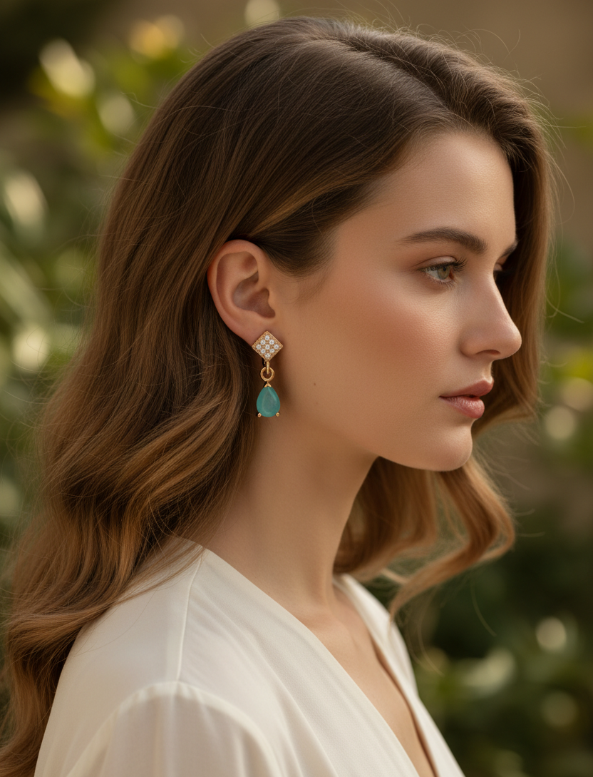 Turquoise Teardrop Gold-Plated Drop Earrings