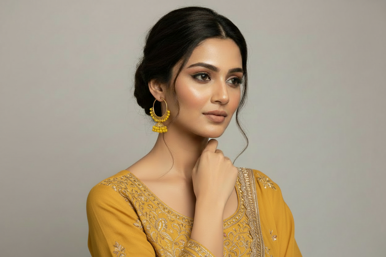 Yellow Beaded Hoop Earrings